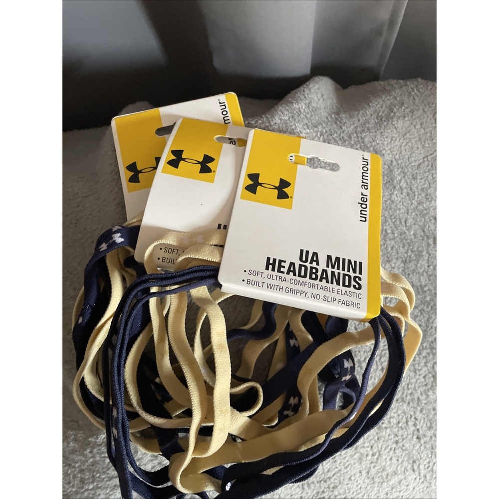 Lot of 3 Under Armour UA Mini Headbands 18 Bands Navy Blue & Gold